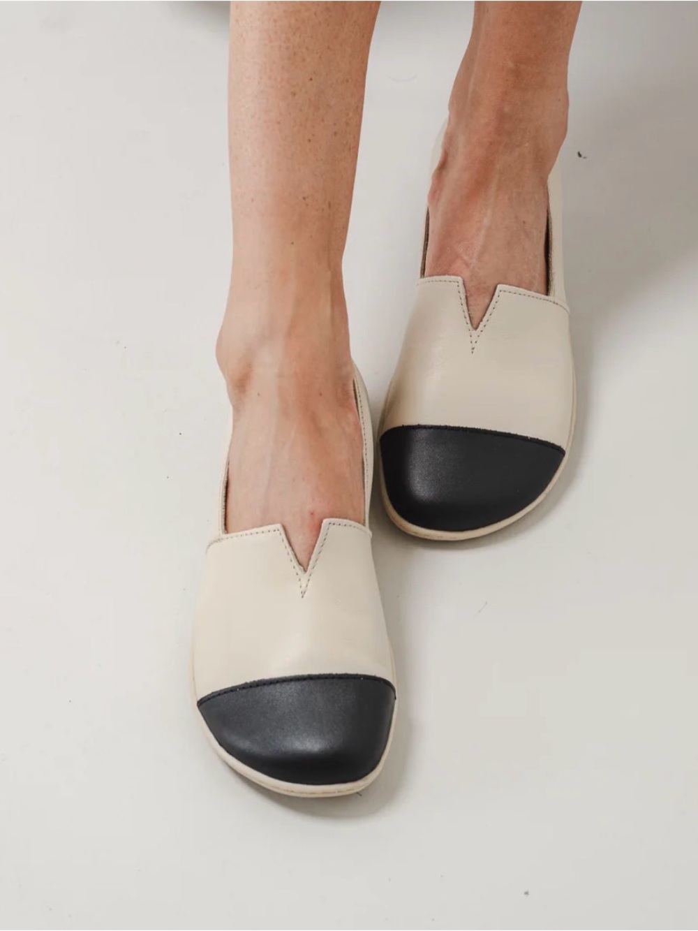 ROSALUNA Two-Tone V-Cut Slip-On Loafer - Cream and Black